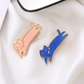 Cute Japanese style cat hair clips in pink and glitter navy blue with gold accents - Blue And Pink Jumping Cat Set