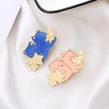 Kawaii blue and pink enamel cat hair clips with golden stars on white silk fabric - Blue And Pink Twin Cat Set
