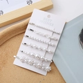 Elegant 6-piece pearl hair clip set with silver metal base on a gift display card - Silver Pearl Set