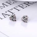 Orecchini a perno vintage a testa di leopardo in argento S925 con pietre verdi - Leopardo Argento Antico