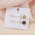 Elegantes pinzas de pelo doradas con diseños de gatos y huellas en esmalte negro - Dorado Gato Pata 1