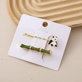 Set di fermagli per capelli con panda e bambù dorati con dettagli in smalto verde - Stile Panda E Bambù / Verde Scuro