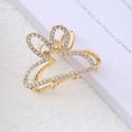 Elegant gold metal hair claw clip with rabbit ear heart design and sparkling rhinestones - Rabbit Head Style - Rhinestone