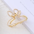 Elegant gold metal hair claw clip with white pearls in a sweet rabbit ear shape - Rabbit Head Style - Pearl