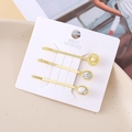 Three-piece turquoise and marble gold hair clip set with floral and heart shapes - White Turquoise Retro Collection