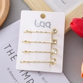 Set of four gold-plated hair pins with heart, square, and round crystal embellishments - Multi-Shape Combination / Set of 4 / Gold