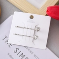 Minimalist silver heart-shaped crystal hair clips set on white card for women's hairstyle - Heart / 2 Pcs/Set / Silver