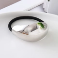 Minimalist elastic hair tie with a polished irregular silver metal bean decoration - Silver Large Round Smooth