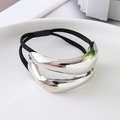 Detail of silver irregular double-layer metallic hair tie with black elastic band - Silver Double Connected