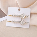 Elegante juego de pinzas para el cabello con flores de cristal y acabado dorado para mujer - Blanco