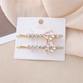 Set de pinzas para el cabello con flores doradas, cristales rosas y diamantes - Rosa