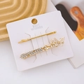 Macro view of gold butterfly hair clips with pearls and rhinestones on card - 2PCS / Display Set 3 (3 PCS)