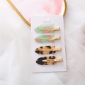 Acetate hair clips set in marble and tortoiseshell patterns on gold metal duckbill base - Gold Clip Green Iridescent Light Leopard