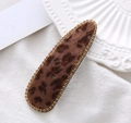 Macro shot of leopard print velvet hair clip with sparkling rhinestones on the edge - Teardrop (Single) / Dark Coffee