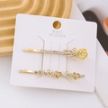 Exquisite golden hair clips with white rhinestones and yellow flowers on a card - Display Stand Combo 5 (4 Pieces)