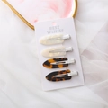 Set of four minimalist acetate hair clips in pearl white and tortoiseshell pattern - Silver Clip Iridescent White Leopard