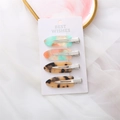 Set of 4 acetate hair clips with tortoiseshell and marble patterns on a white card - Silver Clip Green Iridescent Leopard