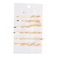 Detailansicht eines 6-teiligen goldenen Haarspangen-Sets mit eleganten Perlen - Kombinationsset B