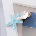 Starfish and shell hair clip with pearls and sequins on a polished gold metal base - Blue Starfish Shell Style