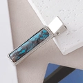 Fermaglio vintage in lega d'argento con intarsio in resina in stile bohémien - Argento Rettangolo Lungo Turchese