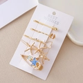 Set di 5 fermagli per capelli dorati a tema oceano con stelle marine, conchiglie e sirene - Fermagli laterali / Stile Serie Oceano