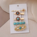Set di 5 fermagli vintage in lega con motivi cinesi e decorazioni turchesi - Stile con Motivo Cinese Oro (Combinazione Due)