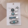 Set di 5 fermagli per capelli stile bohémien in lega d'argento con turchese e perle - Stile con Motivo Cinese Argento (Combinazione Due)