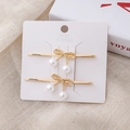 Fermagli per capelli dorati con fiocchi opachi e perle pendenti eleganti per donna - Bianco E Oro
