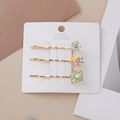 Set di tre fermagli per capelli a fiori in metallo con smalto colorato e perle - Fiore Blu