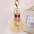 Porte-clés mignon lapin en peluche beige avec tête de perle et boucle dorée - Jaune