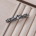 Detail view of vintage dark metal hair clip with grey pearls and sparkling rhinestones - Grey Pearl & Faceted Crystal Style