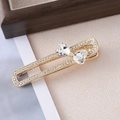 Elegant gold hollow hair clip with white crystals and heart-shaped rhinestones for women - Gold Hollow Heart Pave White Rhinestone Style