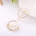 Elegant gold alloy hair clips set featuring white pearls and clear rhinestones - Circle 2 Gold