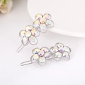 Silver hair clips with iridescent AB crystal flowers in a double floral bohemian design - Flower Silver