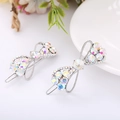 Set of two silver crown bow hair clips with shimmering multi-color AB rhinestones - Bowknot 1 Silver