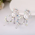 Sparkling bow hair clip set with large pearl and iridescent rhinestones in silver finish - Bowknot 2 Silver