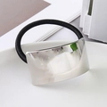 Minimalist elastic hair tie with curved silver rectangle metal accent for women - Silver Horizontal Smooth