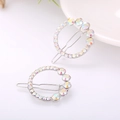 Sparkling silver round hair clips with iridescent rhinestones for women hair styling - Circle 2 Silver