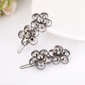 Pair of gunmetal grey flower hair clips with dark grey sparkling rhinestones - Flower Gun Black
