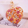 Portachiavi a cuore dorato creativo con strass rosa brillanti stelle e ciondoli luna - Rosa