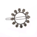 Silver metal hair clip featuring a circular ring design with dark grey rhinestones - Circle 1 Gun Black