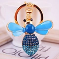 Creative crystal honey bee keychain with blue rhinestones and gold-tone lobster clasp - Blue