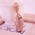 Bowling pin keychain with sparkling rhinestones in a gold tone finish for bags - White