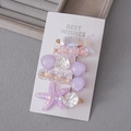 Three-piece set of ocean themed hair clips with colorful fishtail shell and starfish - Purple Ocean Element Set