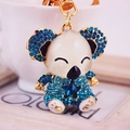 Cute koala keychain with blue rhinestones and gold-plated metal finish details - Blue