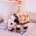 Porte-clés éléphant mignon avec pierres œil-de-chat roses et émail blanc doré - Noir