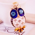 Charming owl keychain with gold finish, white enamel, and sparkling blue rhinestone eyes - Black