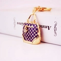 Fashion purple and gold handbag keychain with crystal accents and metallic texture - Purple