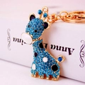 Portachiavi giraffa con strass blu scintillanti e base in metallo dorato con moschettone - Blu lago
