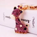 Porte-clés girafe en strass violets étincelants et métal doré pour accessoire de sac - Violet